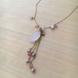 Rose Quartz and Fresh Water Pearl Gold Necklace